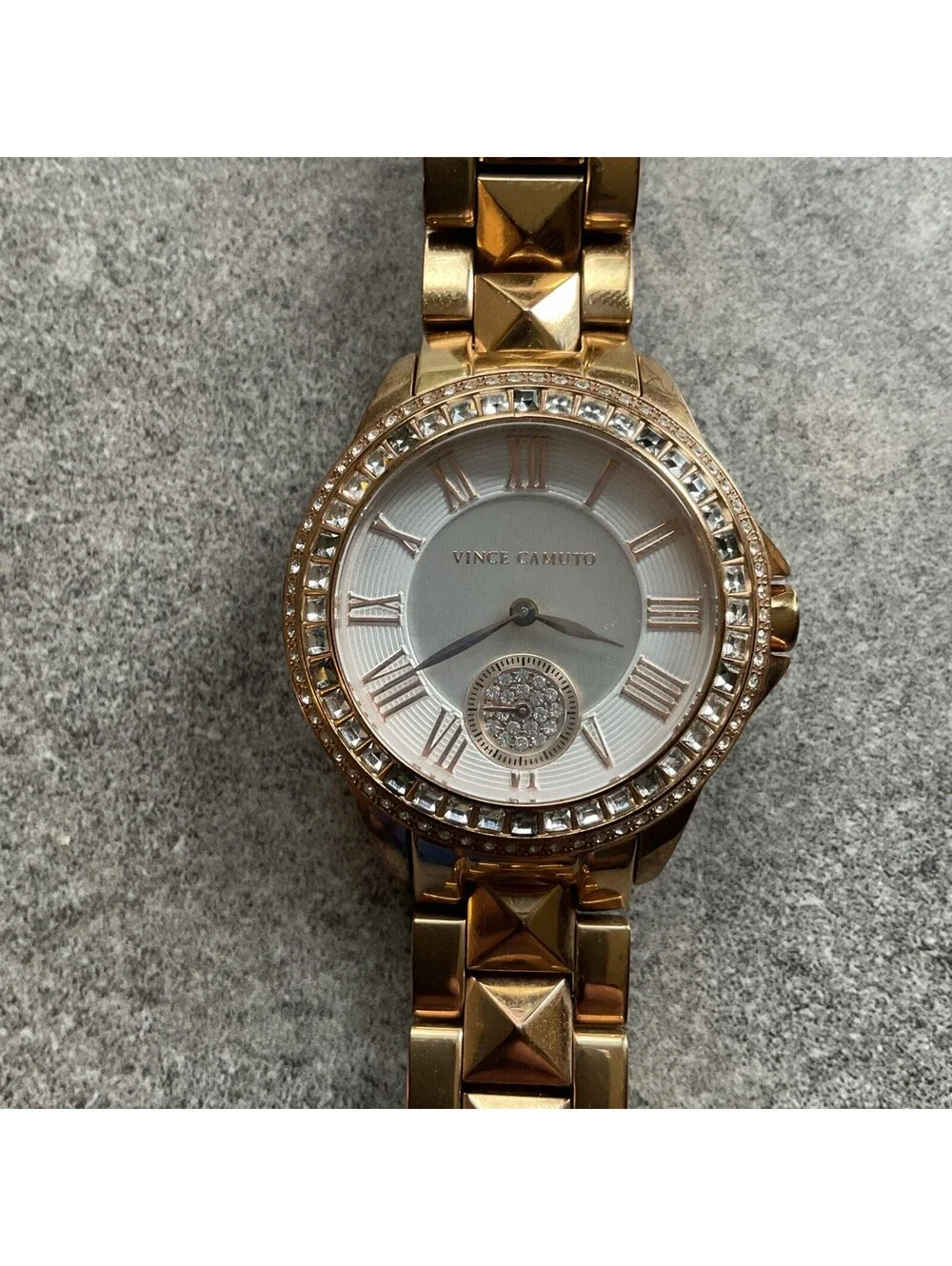 Vince Camuto Rose Gold Tone Womens Watch VC5160 Crystal Accent Bezel 38mm A18